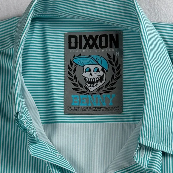 Dixxon Men's Benny Short Sleeve Button Up Shirt Microstripe Tiffany‎ Blue Medium - Picture 7 of 11
